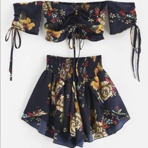 ZAFUL Off Shoulder Cinched Floral Set